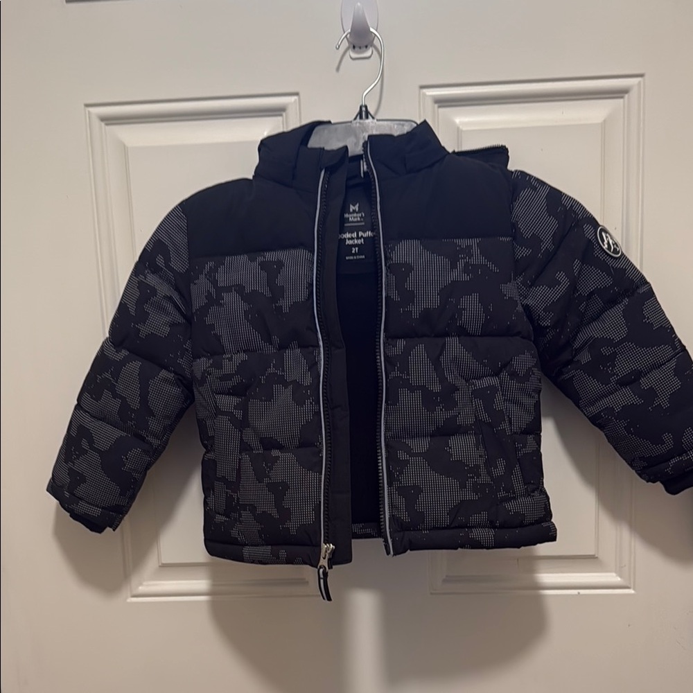 Black and Gray Camouflage Puffer Jacket Insulated Quilted